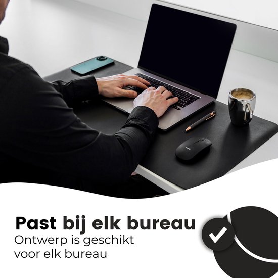 WURK Professionele Bureau Onderlegger Kunstleer – Bureau Organizer – Bureaumat – Bureau Accessoires – Muismat XXL– Inclusief Kabel Clip – 80x40 – Zwart