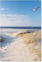 Tuinposter strand - Tuindecoratie zee duinen - 80x120 cm - Tuinschilderij voor buiten - Tuindoek zomer - Wanddecoratie tuin - Schuttingdoek - Balkon decoratie - Muurdecoratie - Buitenposter