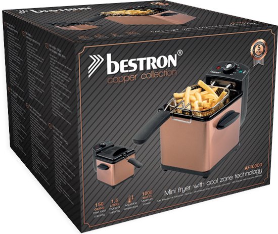 Bestron Friteuse, Mini Frituurpan voor 1 portie friet, bitterballen of snacks, met koudezone techno - Bestron