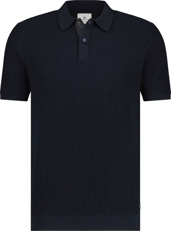 State of Art - Knitted Polo Navy - Regular-fit - Heren Poloshirt Maat L