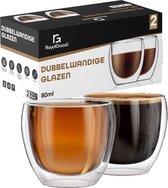 RoyalGoods® Dubbelwandige Glazen – Kleine Koffieglazen - Espressoglazen – 80ML – 2 Stuks – Espresso Glazen