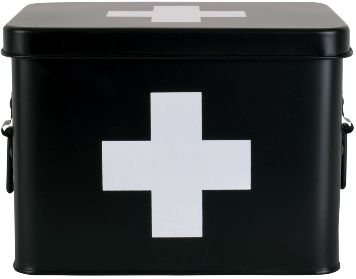 Present Time Medicijnkist - Medium - Metaal Mat Zwart - 21,5x15,5x16cm - Scandinavisch