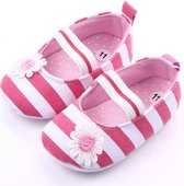 Roze wit gestreepte ballerina met bloem - Textiel - Maat 21 - Zachte zool - 12 tot 18 maanden