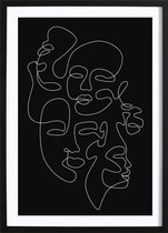 Abstracte Vrouwen Gezichten Poster (21x29,7cm) - Wallified - Tekst - Zwart Wit - Poster - Wall-Art - Woondecoratie - Kunst - Posters