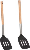 5Five keukengerei Bakspatel/bakspaan - 2x - zwart kunststof/hout - 35 cm - Keukengerei