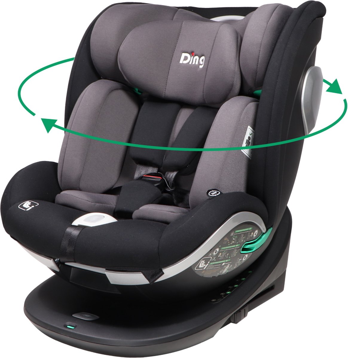 Ding Mace Autostoel 0-36 kg (Groep 0,1, 2, 3) 360° met Geïntegreerde Base met Isofix, Zwart/Grijs DI-111917