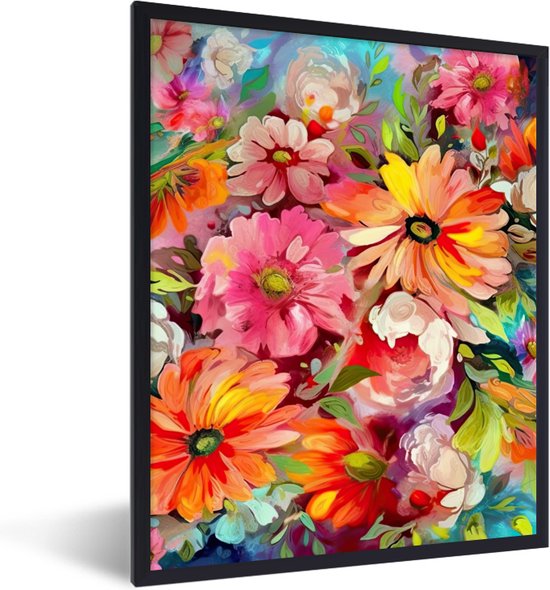 Fotolijst incl. Poster - Bloemen - Kunst - Schilderij - Botanisch - 60x80 cm - Posterlijst