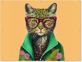 Affiche de jardin - Toile de jardin - Posters de jardin de jardin extérieur - Animaux - Chat - Lunettes - Fleurs - Hippie - 120x90 cm - Jardin