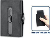 Pasjeshouder Uitschuifbaar - Kaarthouder van Leer - RFID & NFC Pashouder - Portemonnee voor Mannen & Vrouwen - 7 tot 9 Pasjes en Muntgeld - Zwart