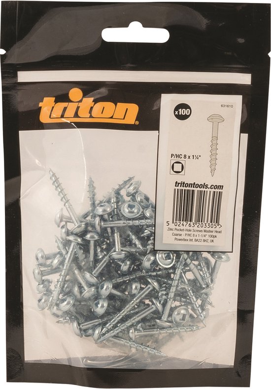 Triton Zinken Pocket Boring Schroeven met Sluitring Kop - Grof P/HC 8 x 1-1/4 inch - 100 stuks
