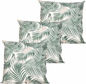 Anna's collection buitenkussen palm - 3x - wit/groen - 60 x 60 cm - Water en UV bestendig
