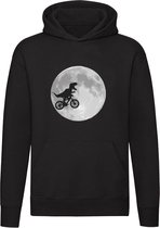 Maan en dino op een fiets Hoodie - ruimte - heelal - dinosaurus - t rex - wereld - unisex - trui - sweater - capuchon