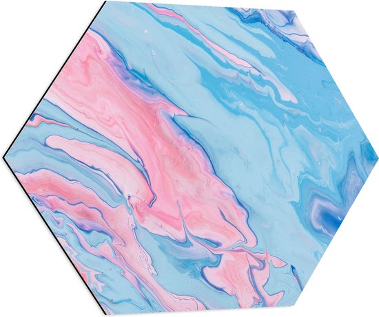 Dibond Hexagon - Mix van Roze en Blauwe Vlekken - 80x69.6 cm Foto op Hexagon (Met Ophangsysteem)
