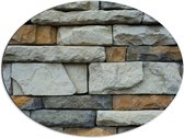 Dibond Ovaal - Stenen Muur in Verschillende Grijs Tinten - 80x60 cm Foto op Ovaal (Met Ophangsysteem)