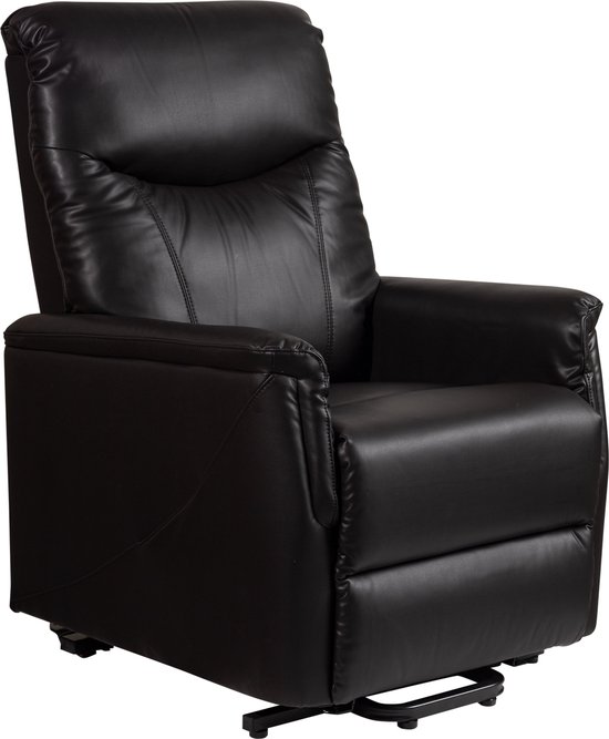 Finlandic Elektrische sta-op en relax stoel, gebruiksklaar afgeleverd, verrijdbaar 2-motorig zwart vegan leder F-302