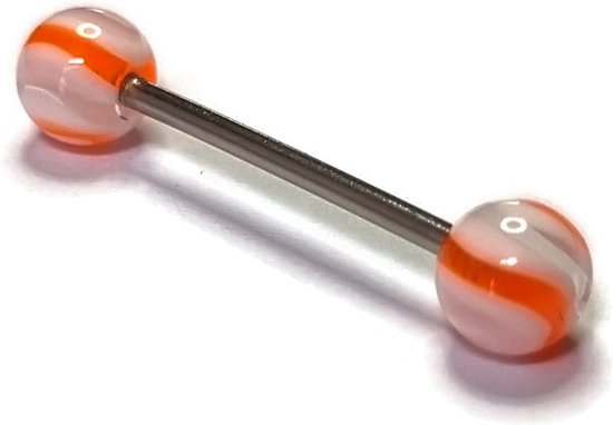 Foto: Aramat jewels tongpiercings kleurrijke gestreepte tongpiercing van staal blauw wit 6mm staal volwassenen verkleurd niet