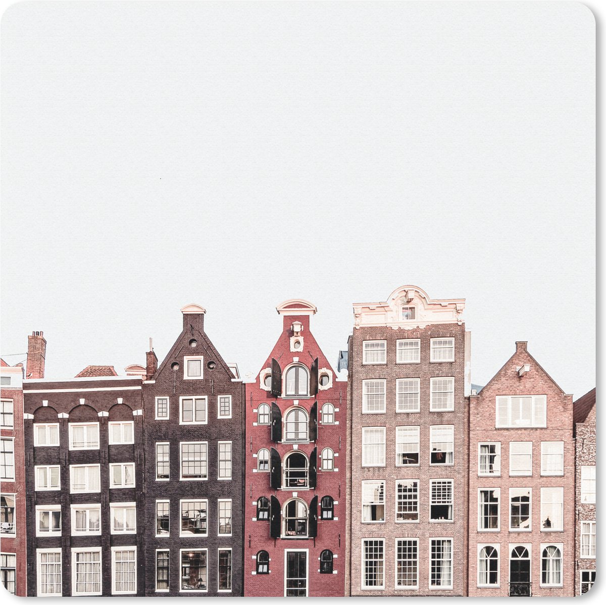 Muismat 20x20 cm - Mousepad Amsterdam - Architectuur - Huizen - Straat - Muismatten