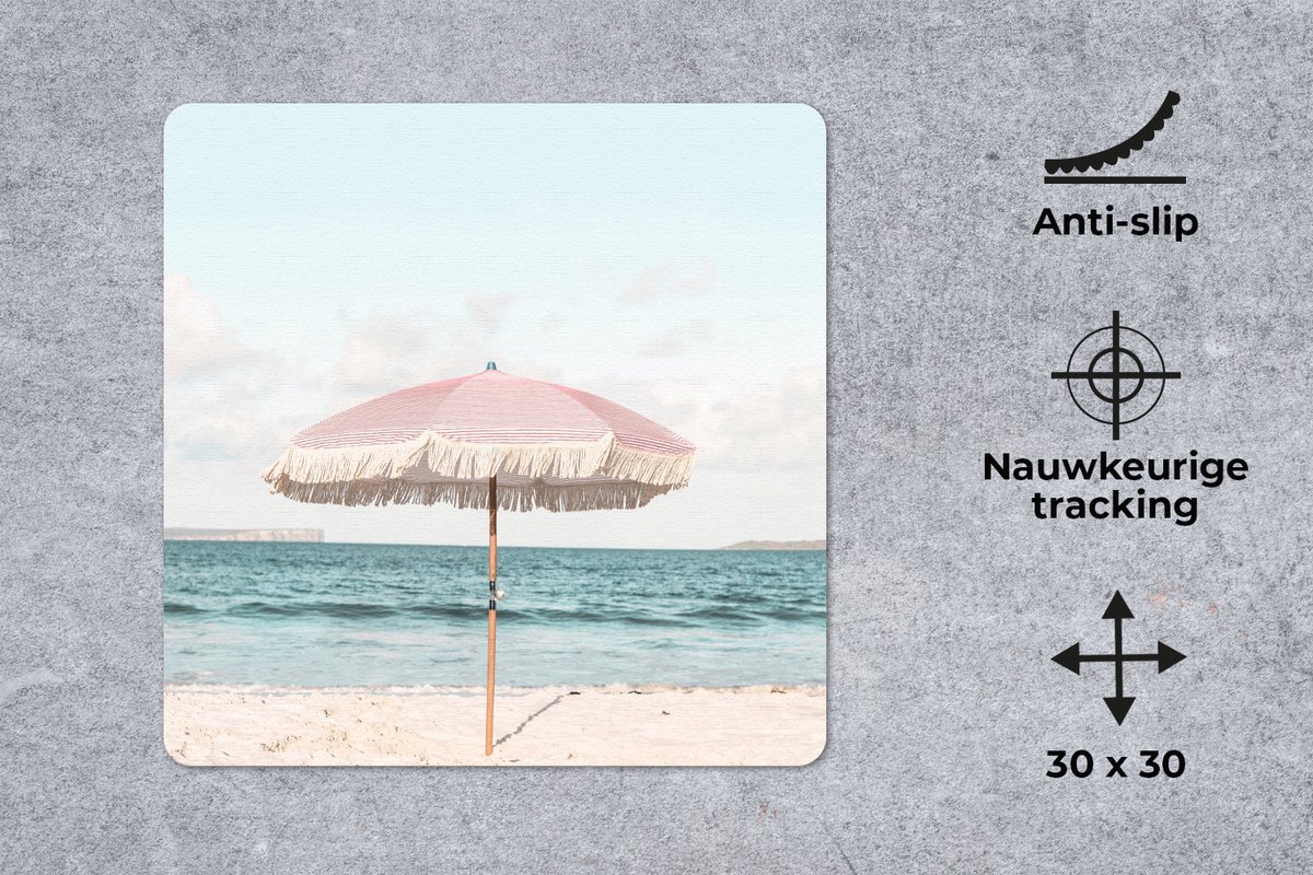 Muismat 30x30 cm - Mousepad Parasol - Strand - Zee - Wolken - Muismatten