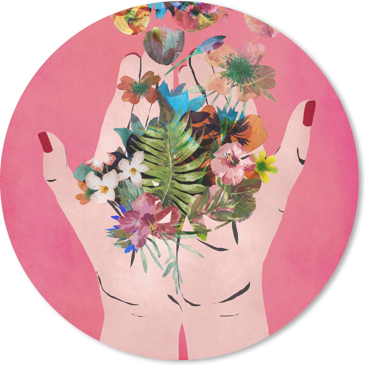 Muismat rond 20x20 cm - Mousepad Bloemen - Abstract - Roze - Kunst - Ronde muismatten
