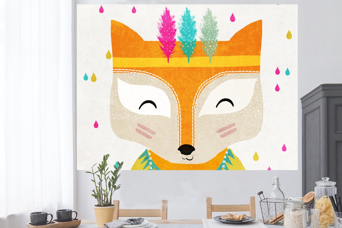 Muurstickers - Sticker Folie - Dieren - Kleuren - Vos - Portret - 160x120 cm - Plakfolie -