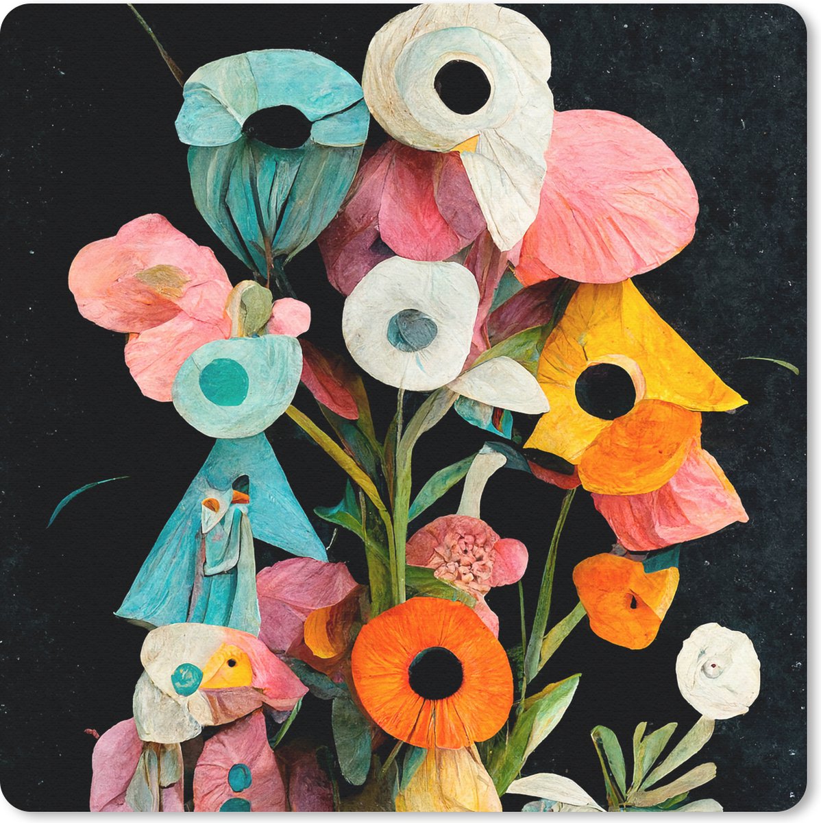 Muismat 30x30 cm - Mousepad Boeket - Vaas - Bloemen - Kleuren - Muismatten
