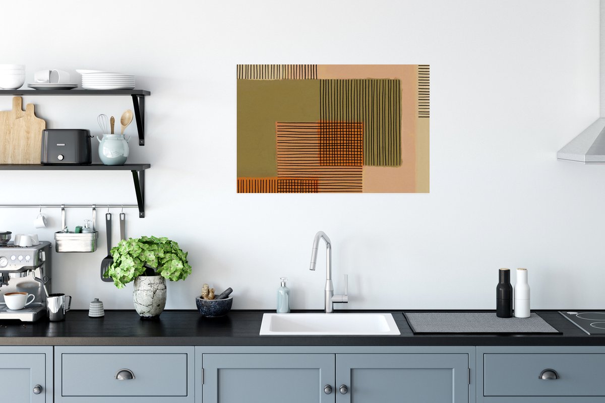 Poster Abstract - Lijnen - Kubus - Patchwork - 60x40 cm