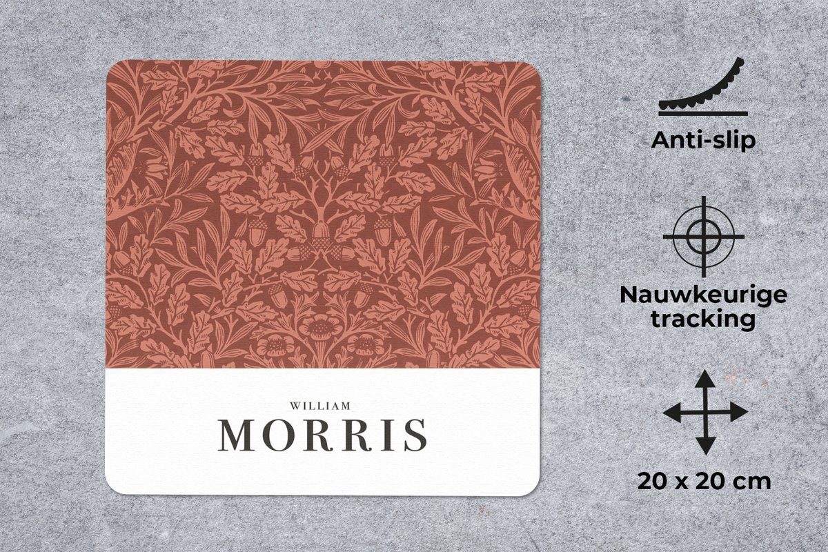 Muismat 20x20 cm - Mousepad Bladeren - Planten - Morris - Bruin - Muismatten