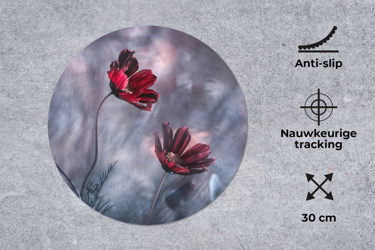 Muismat rond 30x30 cm - Mousepad Bloemen - Rood - Planten - Natuur - Ronde muismatten