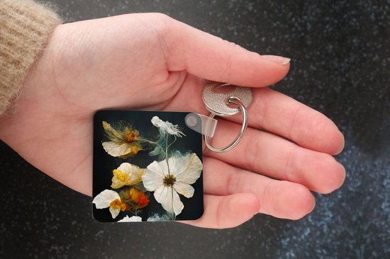Sleutelhanger - Uitdeelcadeautjes - Bloemen - Planten - Zwart - Wit - Plastic