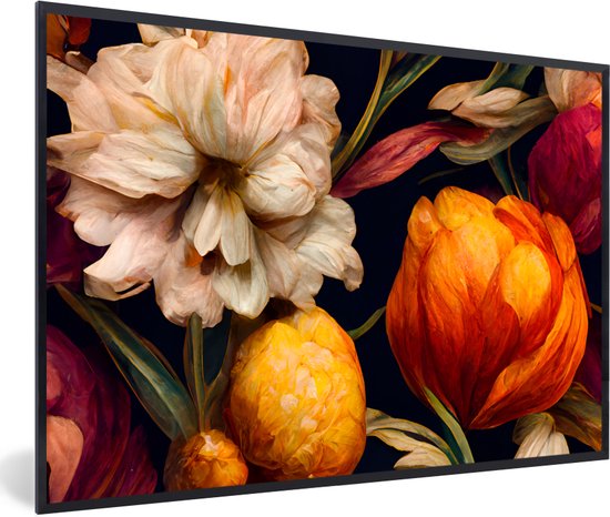 Fotolijst incl. Poster - Bloemen - Planten - Kleuren - Wit - 30x20 cm - Posterlijst