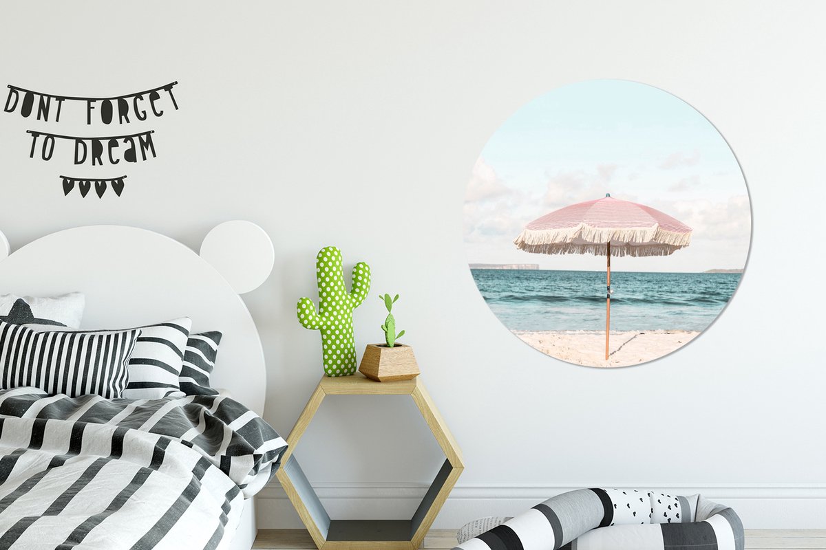 WallCircle® - Behangcirkel 100x100 cm - Muurstickers Parasol - Strand - Zee - Wolken - Muu