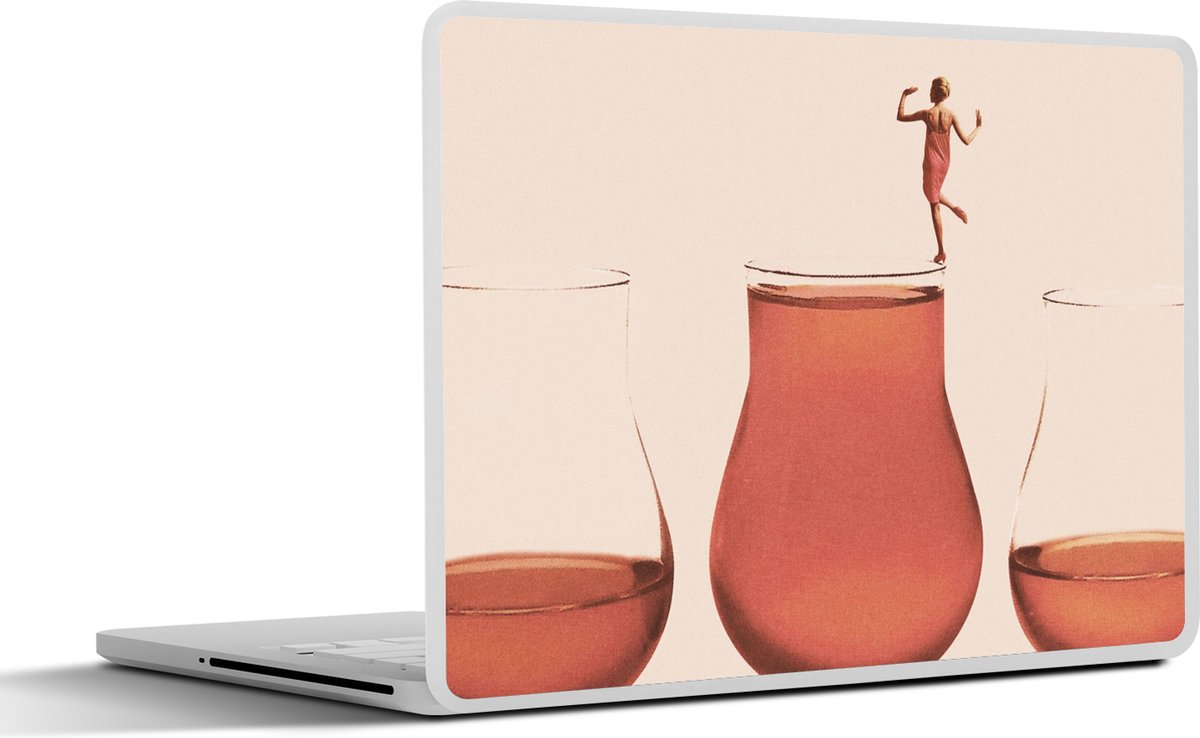 Laptop sticker - 12.3 inch - Vintage - Vrouw - Glas - Pastel - Abstract - 30x22cm - Laptopstickers - Laptop skin - Cover