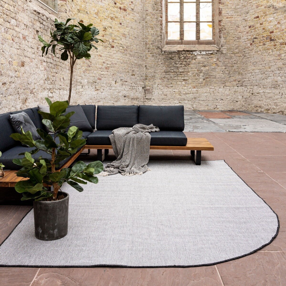 Buitenkleed Mono - Ronde hoek - Zwart/wit - dubbelzijdig - EVA Interior - 200 x 290 cm - (L)