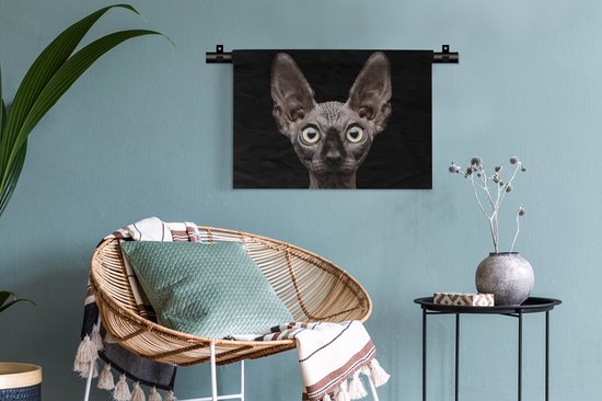 Wandkleed - Wanddoek - Kat - Huisdieren - Portret - Zwart - 60x40 cm - Wandtapijt