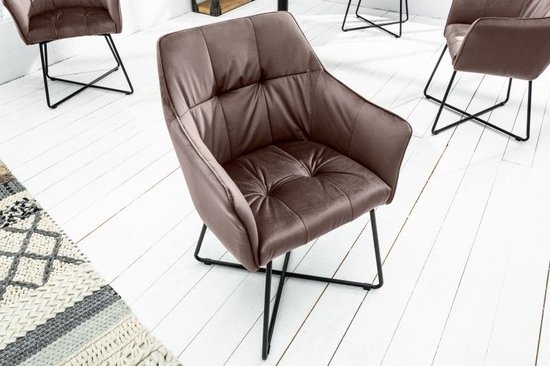 Exclusief design stoel LOFT fluweel taupe bruin met armleuning - 42473