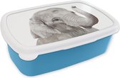 Broodtrommel Blauw - Lunchbox - Brooddoos - Olifant - Dieren - Grijs - Natuur - 18x12x6 cm - Kinderen - Jongen