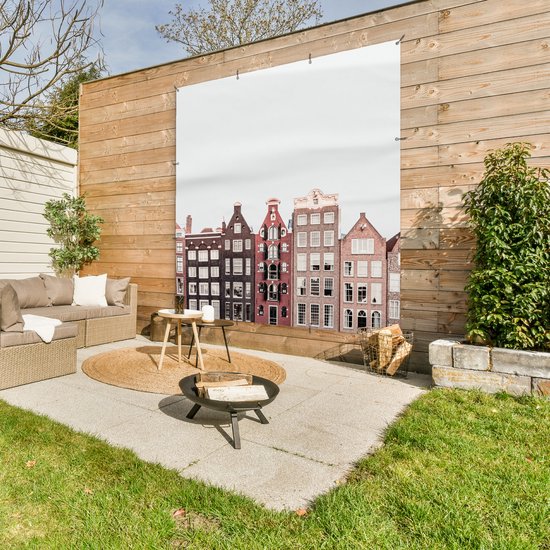 Affiche de Jardin Amsterdam - Architecture - Maisons - Rue - 200x200 cm - Toile de jardin - Affiche d'extérieur