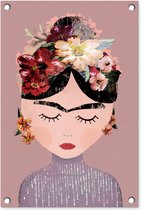 Tuindecoratie Pastel - Vrouw - Bloemen - Kunst - Frida Kahlo - 40x60 cm - Tuinposter - Tuindoek - Buitenposter