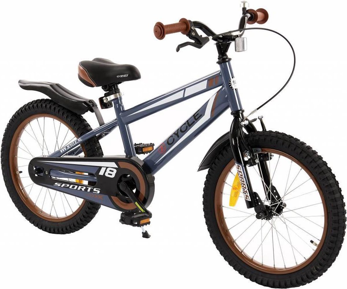 2Cycle Sports - Kinderfiets - 18 inch - Blauw-Grijs - Jongensfiets -18 inch fiets