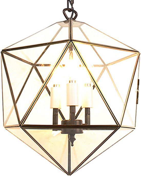 HAES DECO - Tiffany Hanglamp 30x30x160 cm Transparant Metaal Glas Tiffany Hanglamp Eettafel Tiffany Hanglampen Eetkamer