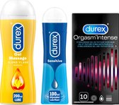Durex - Play Massage 2/1 Sensitive 200ML - Sensitive Glijmiddel 100ML - Condooms Orgasm Intense Stimulerende Gel 10st
