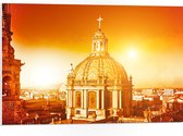 PVC Schuimplaat - Top van St-Pietersbasiliek Kerk in Vaticaanstad onder Felle Zon - 75x50 cm Foto op PVC Schuimplaat (Met Ophangsysteem)