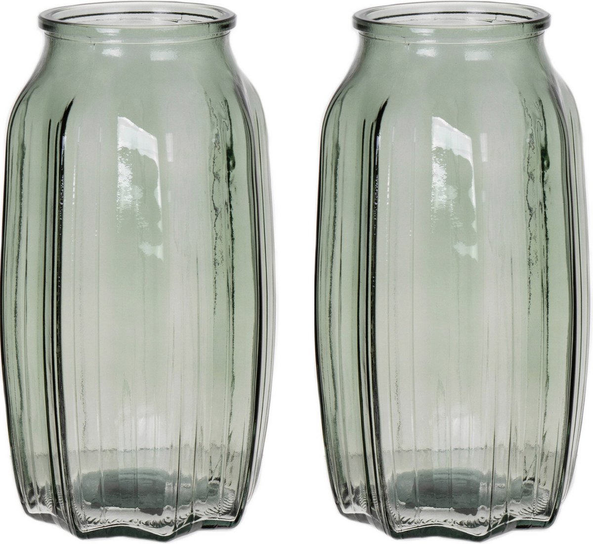 Bellatio Design Bloemenvaas - 2x - lichtgroen - transparant glas - 12 x 22 cm - vaas