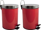 MSV Prullenbak/ poubelle à pédale - 2x - métal - rouge - 3 litres - 17 x 25 cm - Salle de bain / WC