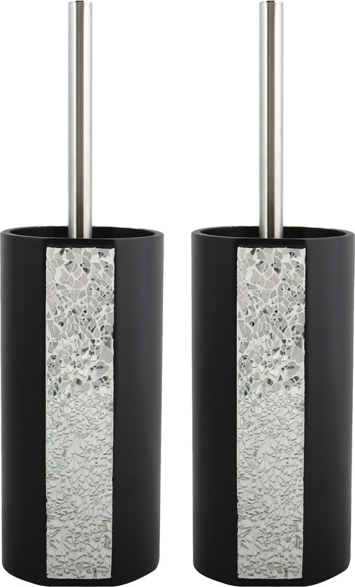 Foto: Msv toiletborstel houder luanda 2x kunststeen zwart zilver 36 x 10 cm luxe uitstraling