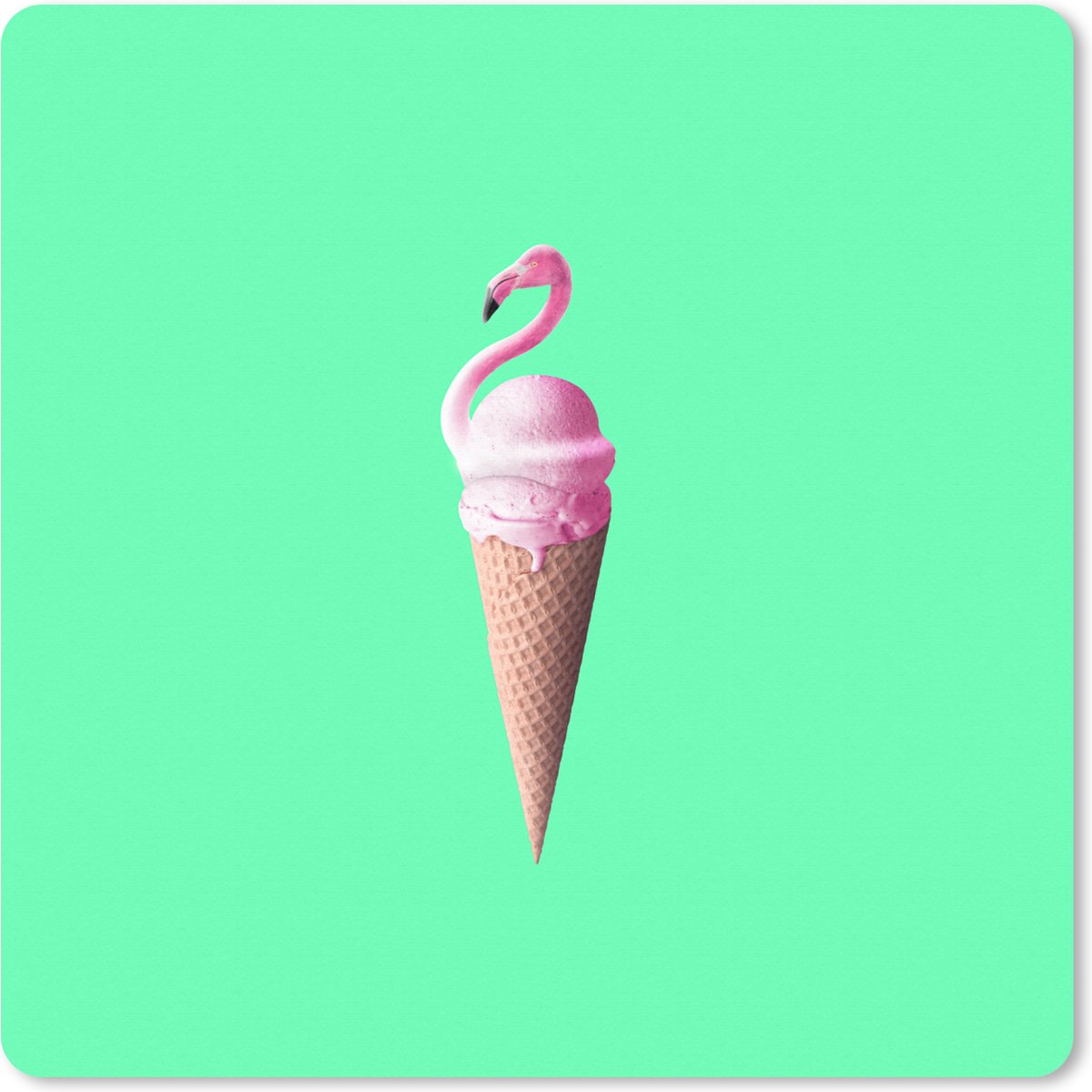 Muismat XXL 60x60 cm - Bureau onderlegger - Bureau mat IJshoorntjes - IJs - Flamingo - Roze - Groen - Bureaumat - Gaming mousepad xl - Bureaulegger groot - Computer deskmat
