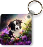 Sleutelhanger - Uitdeelcadeautjes - Puppy - Zon - Bloemen - Natuur - Bordercollie - Hond - Plastic