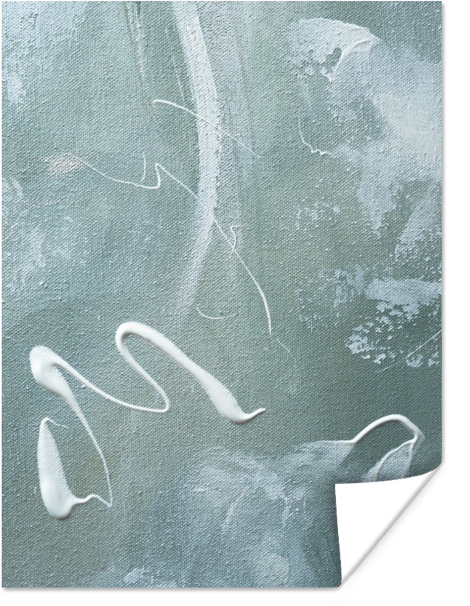 Poster Groen - Wit - Verf - Schilderen - 30x40 cm