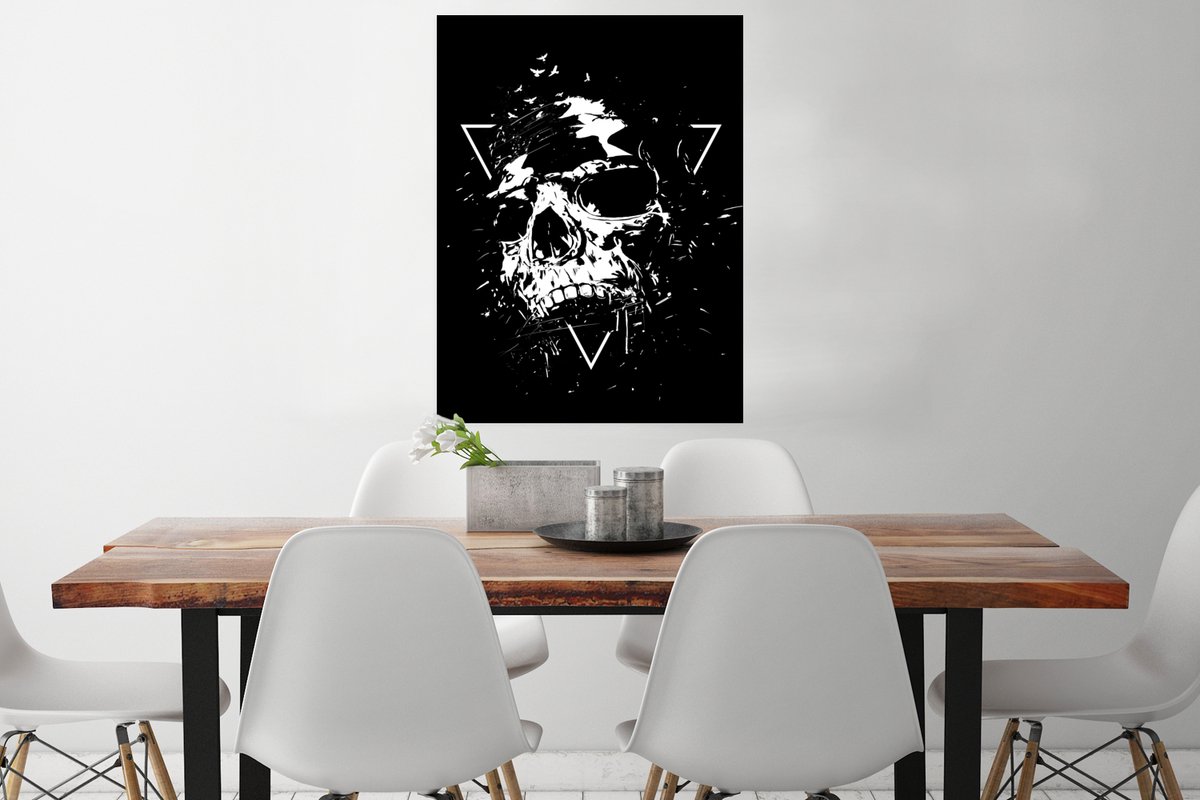Poster Schedel - Driehoek - Wit - Zwart - 60x80 cm
