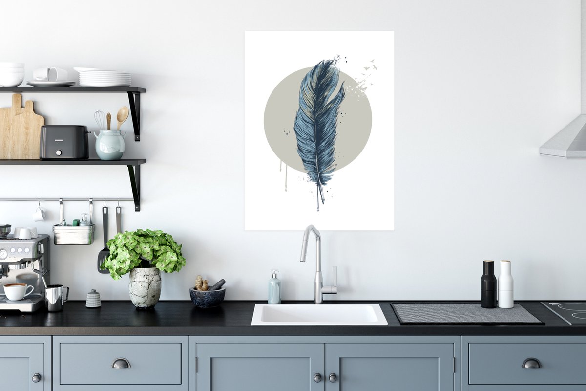 Poster Veer - Maan - Vogels - Wit - 60x80 cm